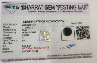 Moss Agate lab certificate 10