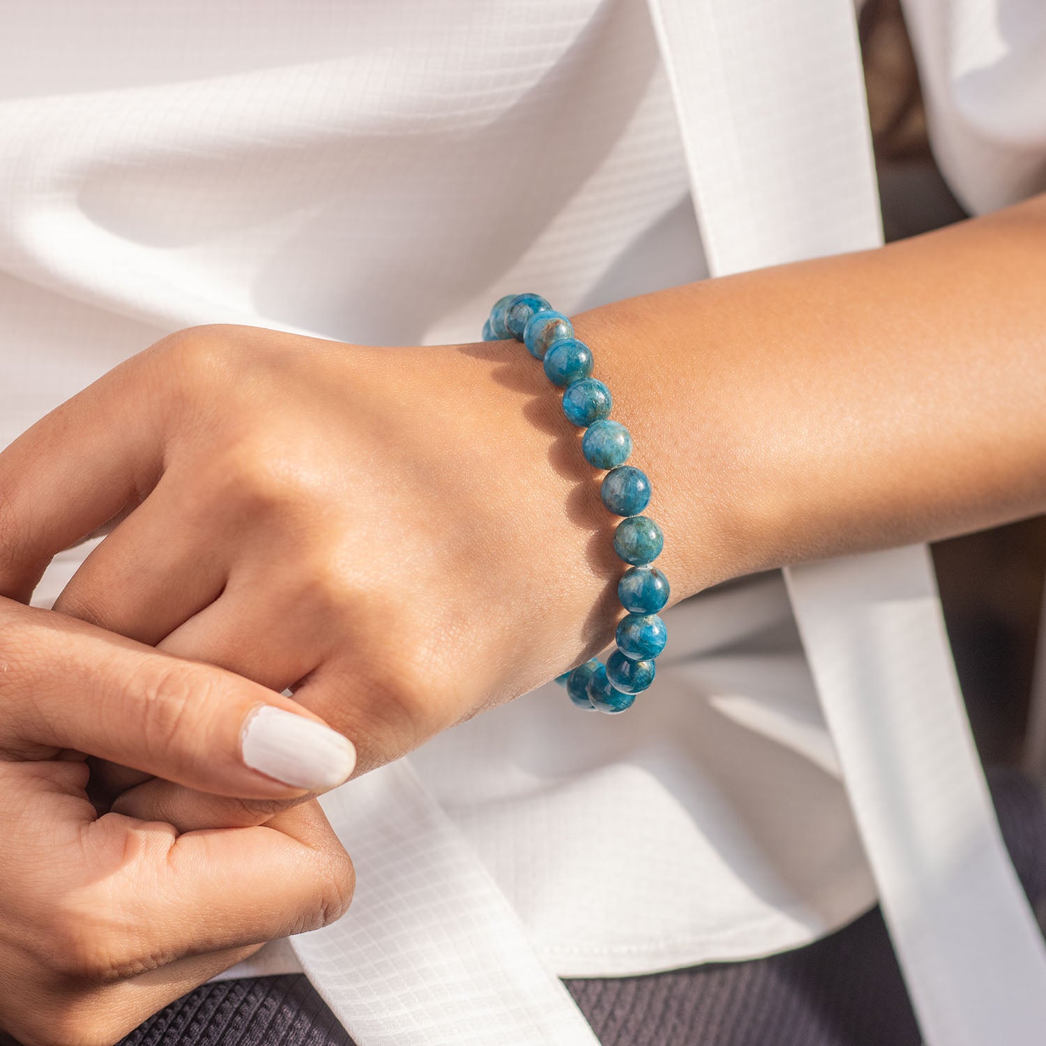 Motivating Blue Apatite Natural Stone Elastic Bracelet