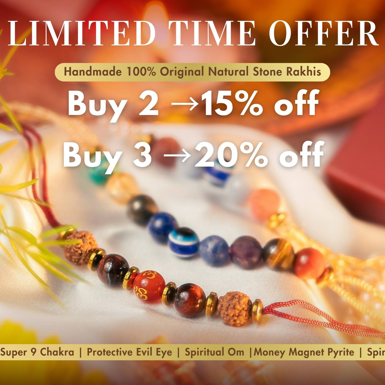 925 Sterling Silver Spiritual Om Natural Stone Rakhi