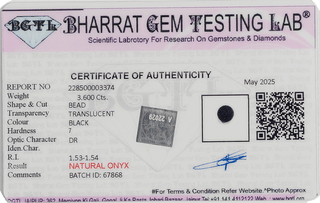 Matte Onyx lab certificate 2