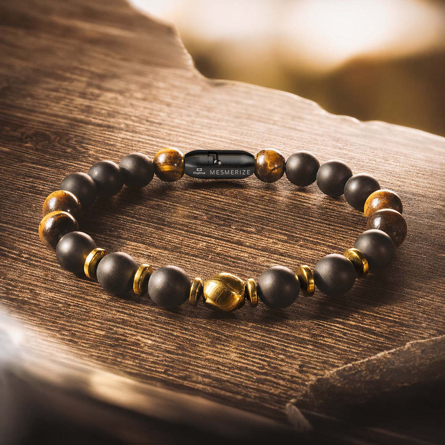 Onyx Gold Tiger Eye Natural Stone Bracelet with MagSnap