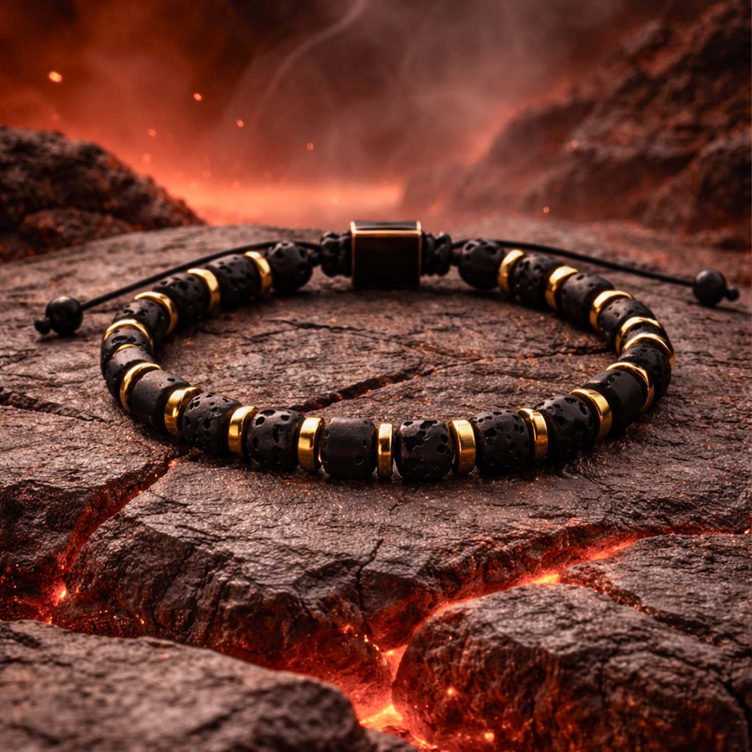 Orion Lava Gold Adjustable Natural Stone Bracelet
