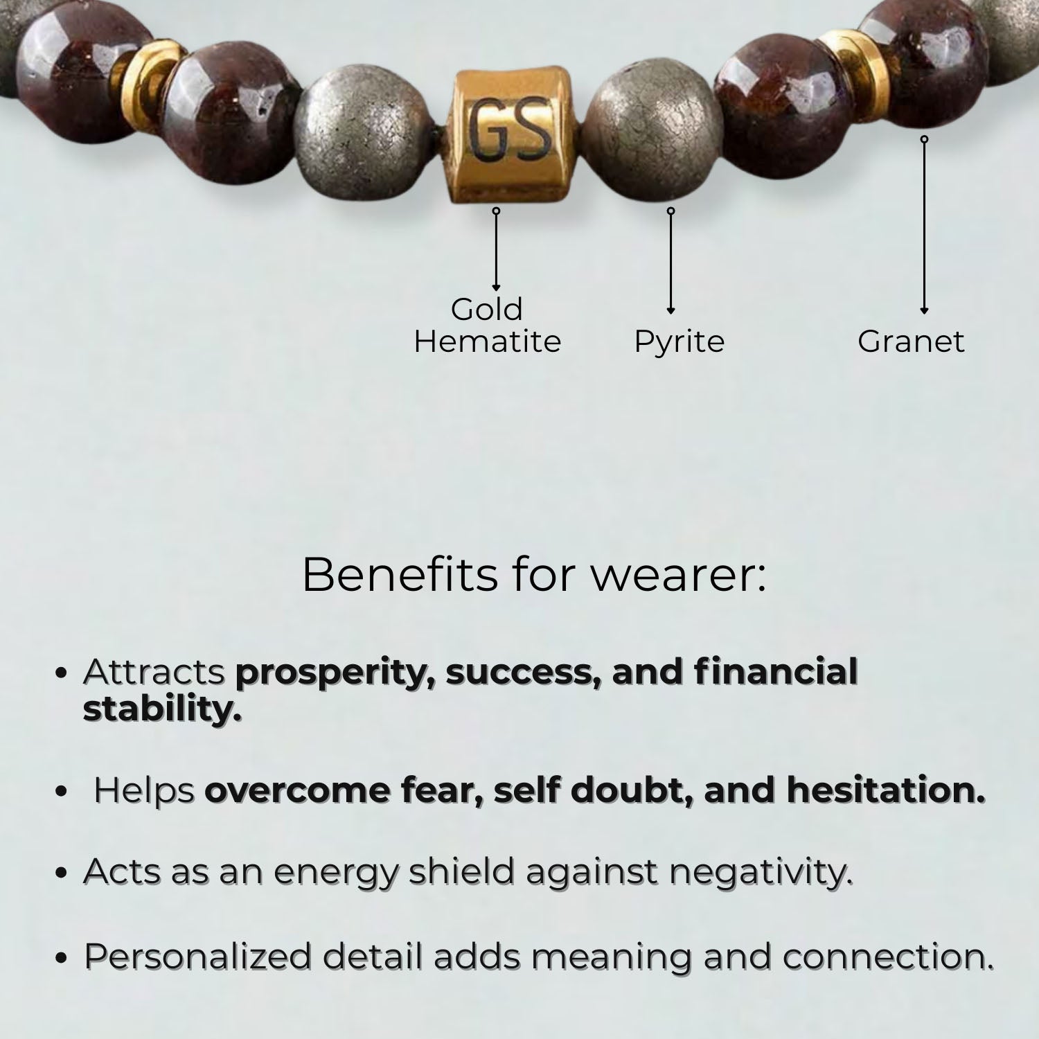 Personalised Abundance Magnet Garnet & Pyrite Natural Stone Bracelet with Magsnap 2