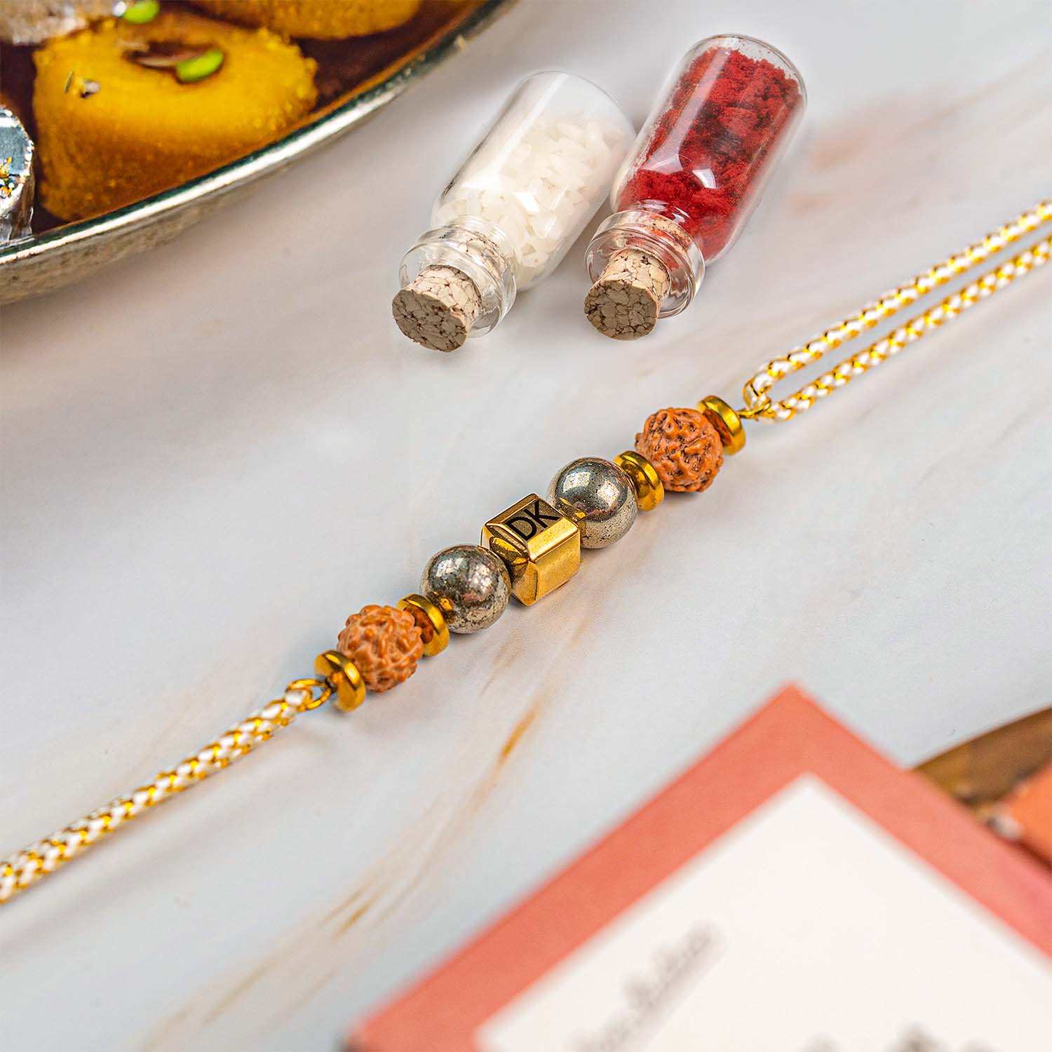 Personalised Prosperity Pyrite Rudraksh Rakhi