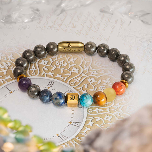 Personalised Money Magnet Pyrite 7 Chakra Natural Stone Bracelet