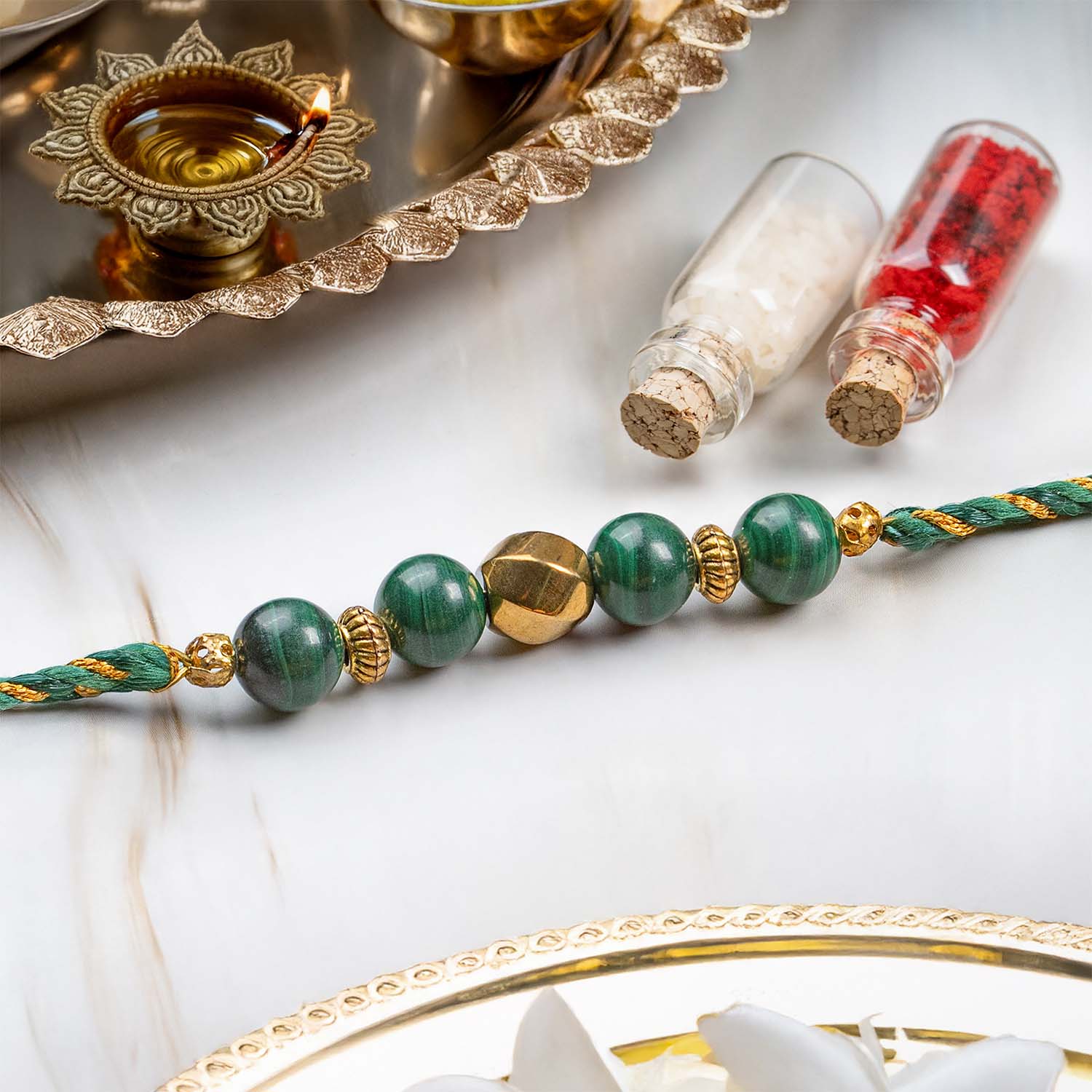 Prosperity Malachite & Gold Hematite Rakhi