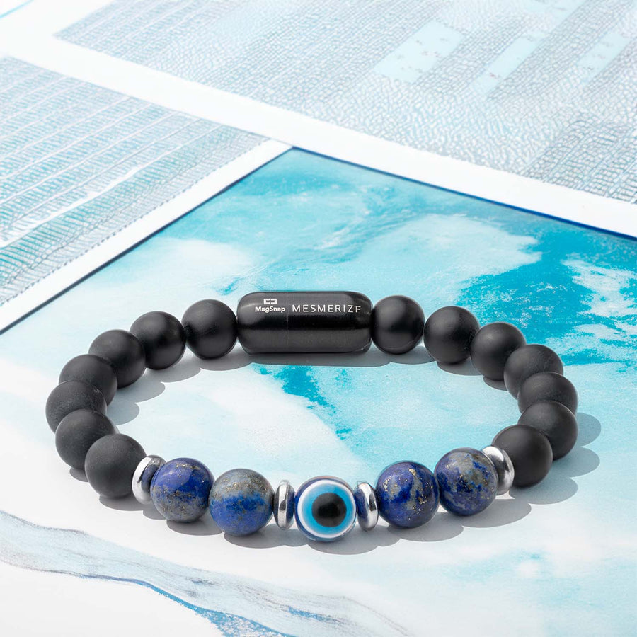 Protective Lapis Lazuli Evil Eye Natural Stone Bracelet with Magsnap