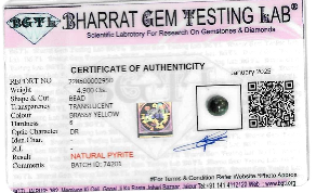 Pyrite lab certificate 1