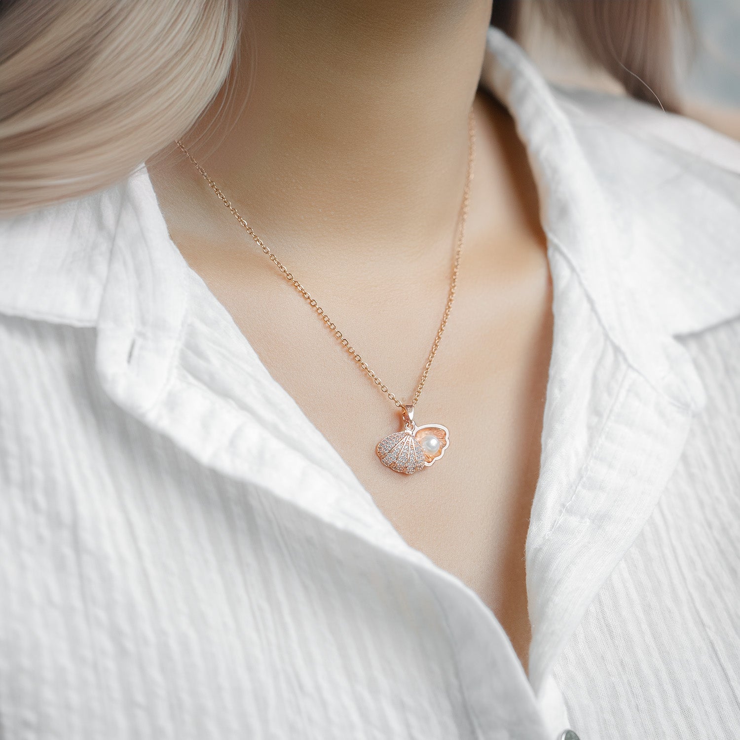 W Premium Jewellery Necklace Pearl Shell Rose Gold