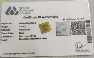 Rainbow Moonstone lab certificate 4