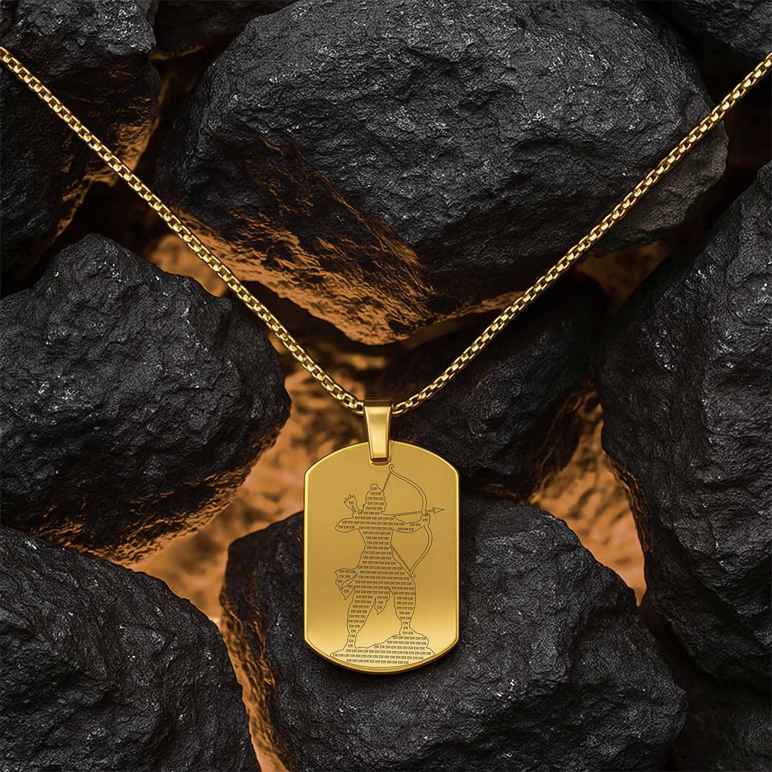 Ram MicroCarved Inlay Tag Necklace Gold