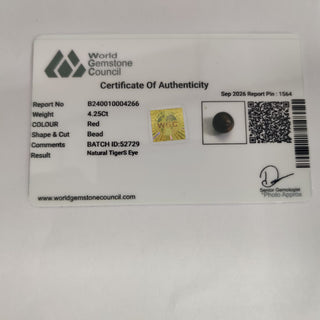 Red Tiger Eye lab certificate 12