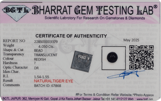 Red Tiger Eye lab certificate 2