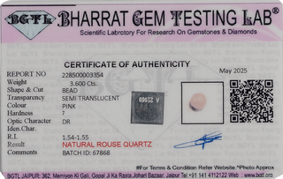 Rose Quartz lab certificate 3