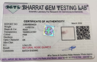 Rose Quartz lab certificate 10