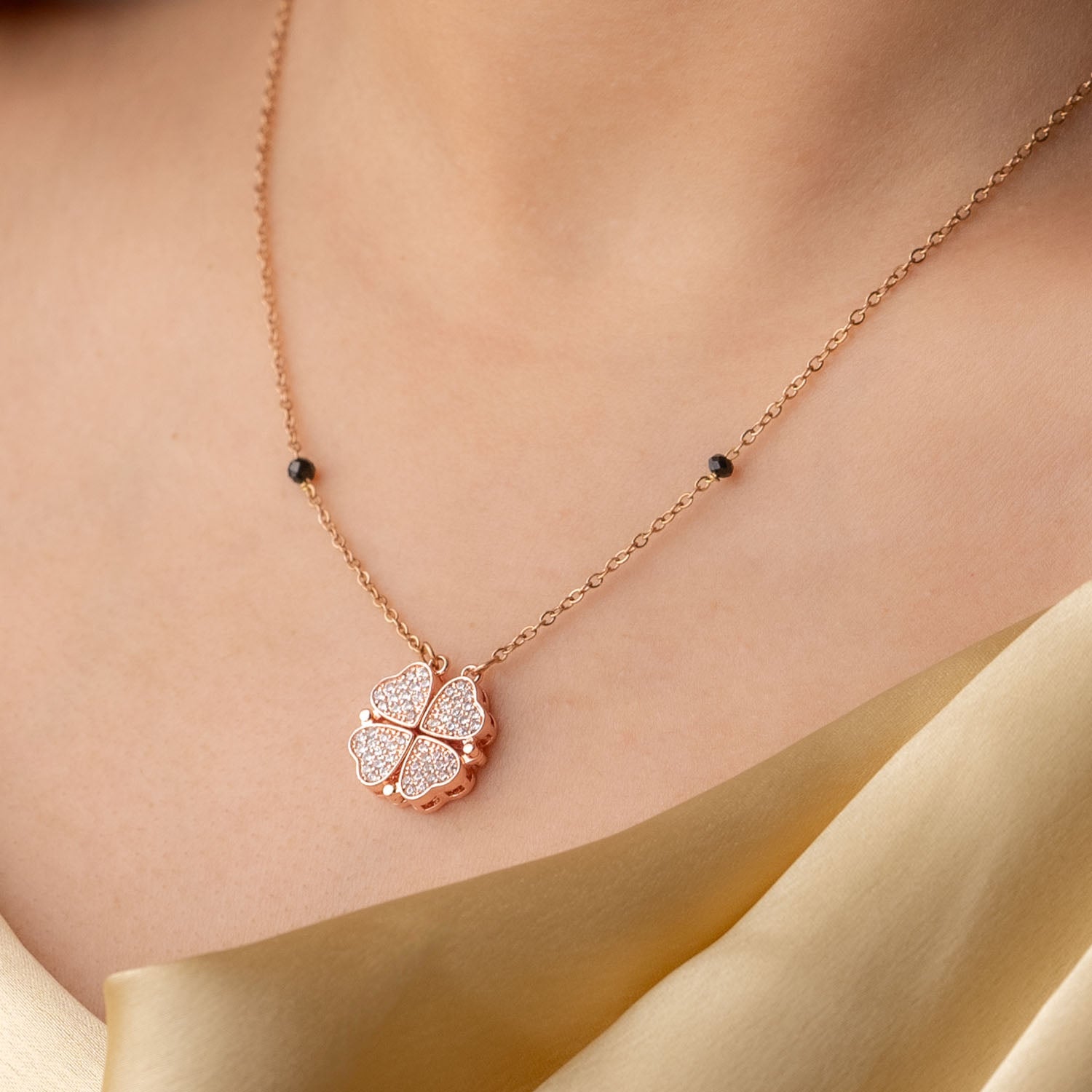 Rose Gold Diamond Clover Heart Mangalsutra