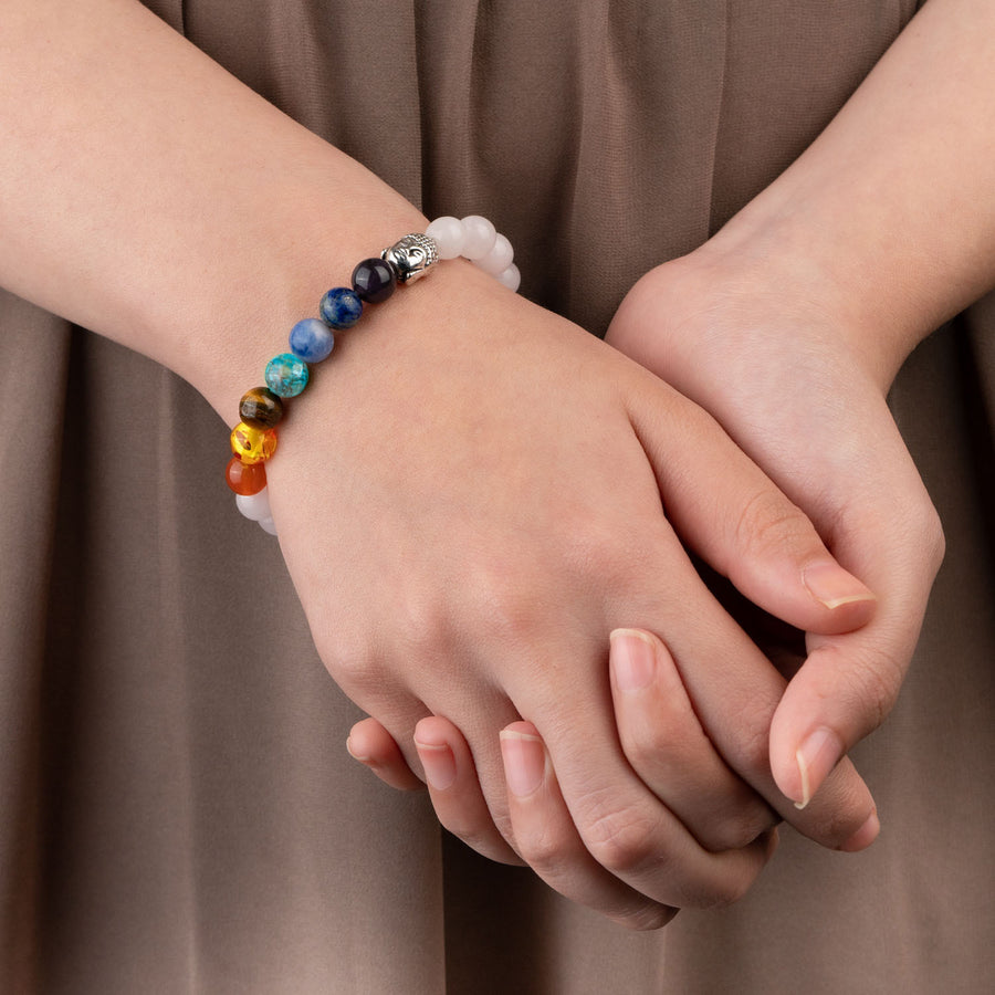Solace Rose Quartz 7 Chakra Natural Stone Buddha Bracelet