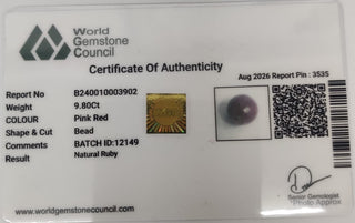 Ruby Stone lab certificate 10