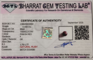 Ruby Stone lab certificate 2