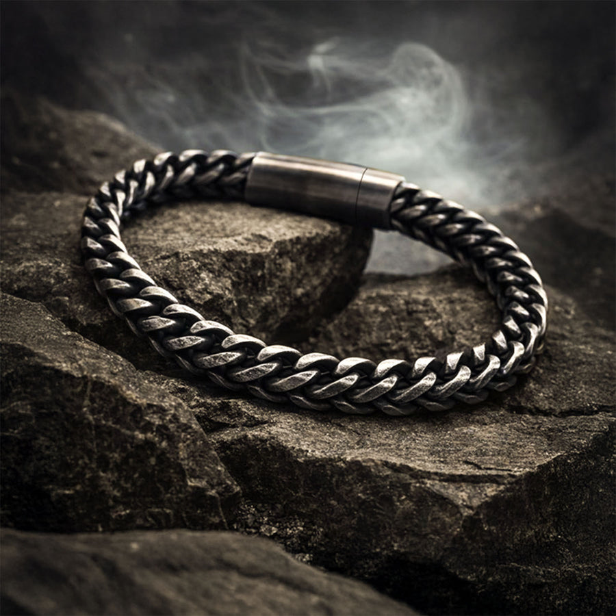 Rugged Silver Chain Bracelet With Tube Clasp
