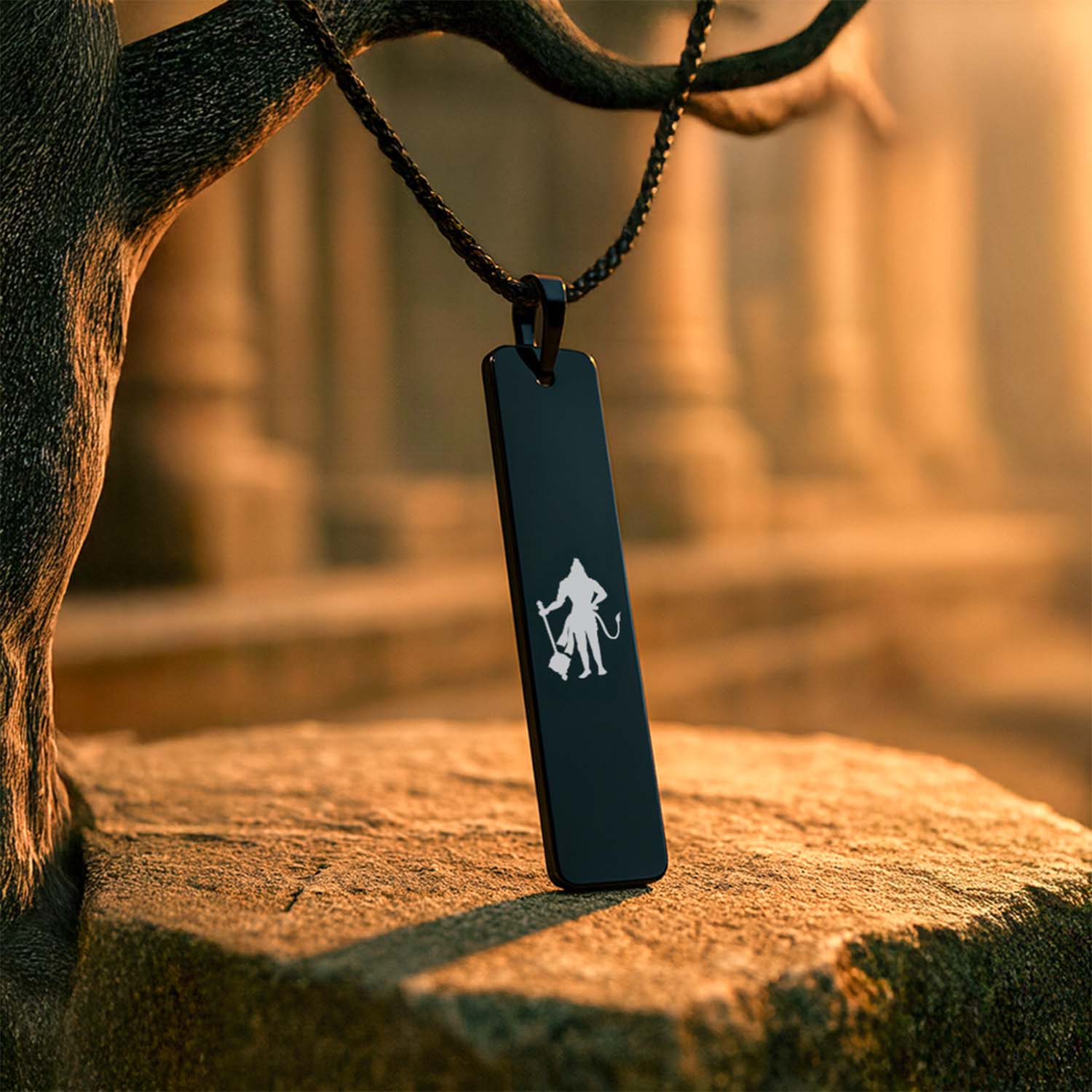 Sacred Hanuman Mini Tag Necklace Black