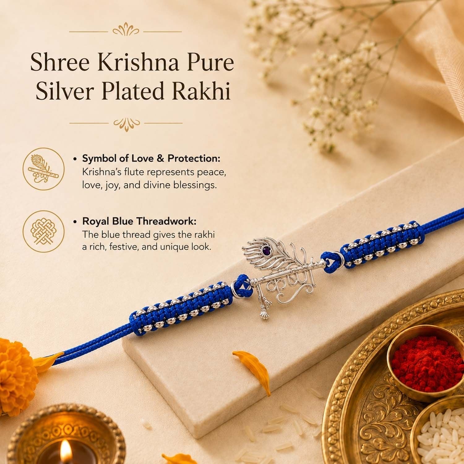 Shree Krishna Pure Silver Plated Rakhi