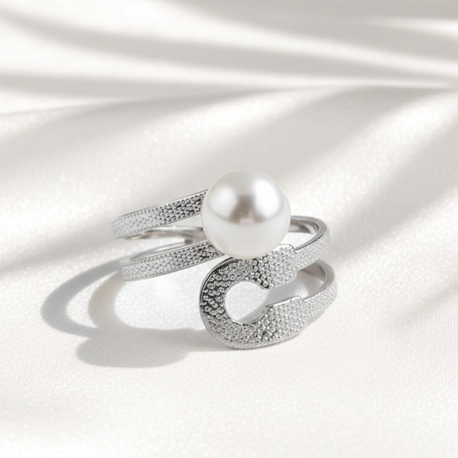 Silver Clip Pearl Adjustable Ring
