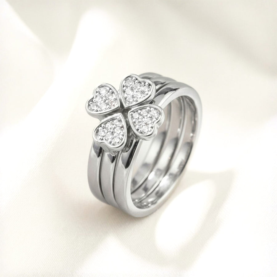 Silver Clover Heart Rings (Pack Of 3)