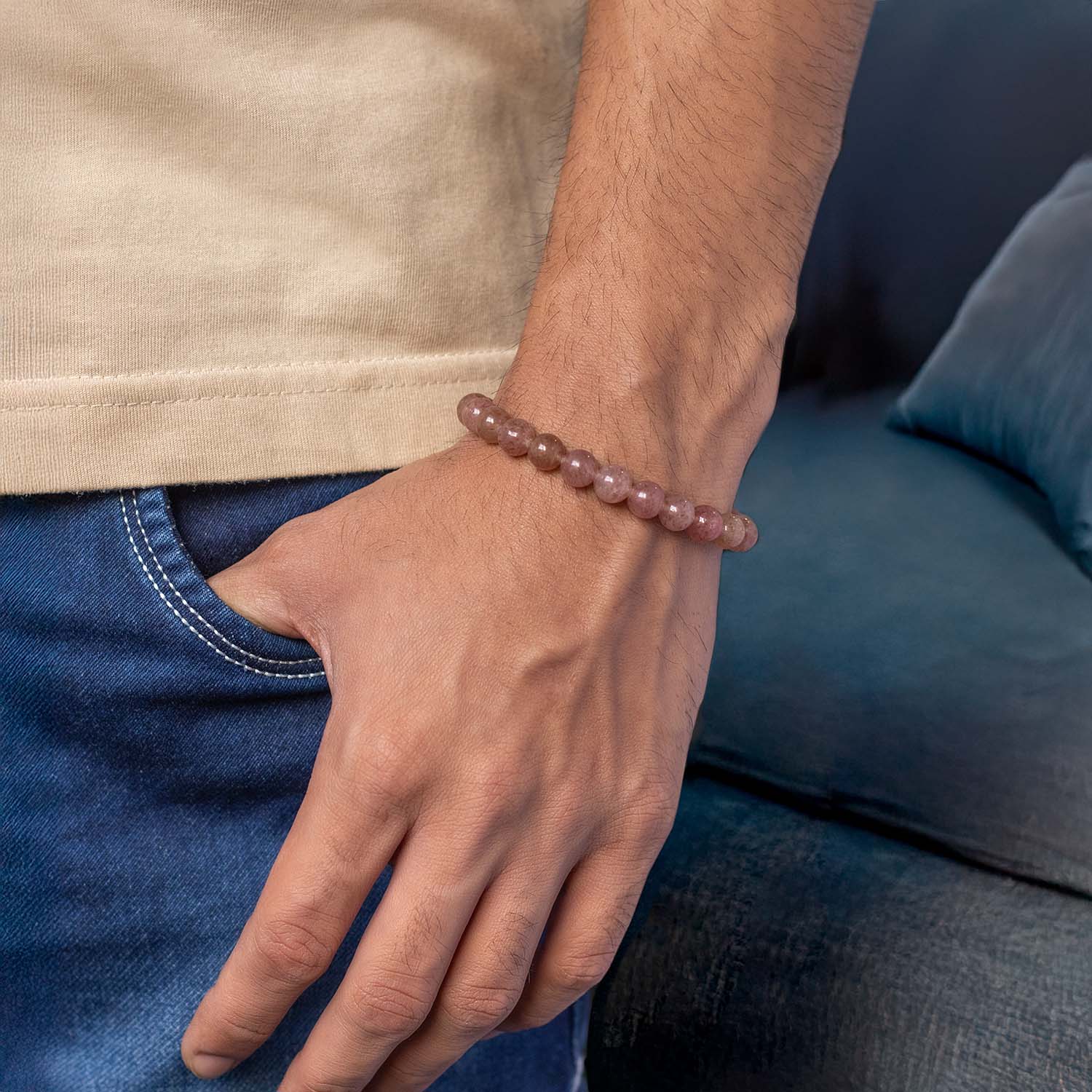 Soulful Strawberry Quartz Natural Stone Elastic Bracelet