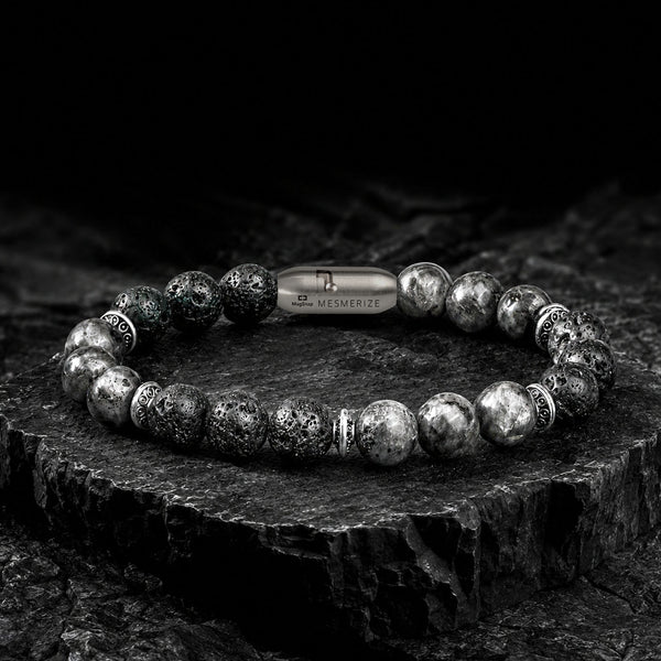 Natural Stone Jewellery Spiritual Lava and Larvikite Natural Stone Bracelet with MagSnap