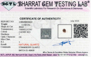 Strawberry Quartz lab certificate 4