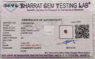 Strawberry Quartz lab certificate 3