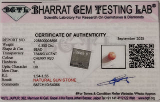 Sunstone lab certificate 4