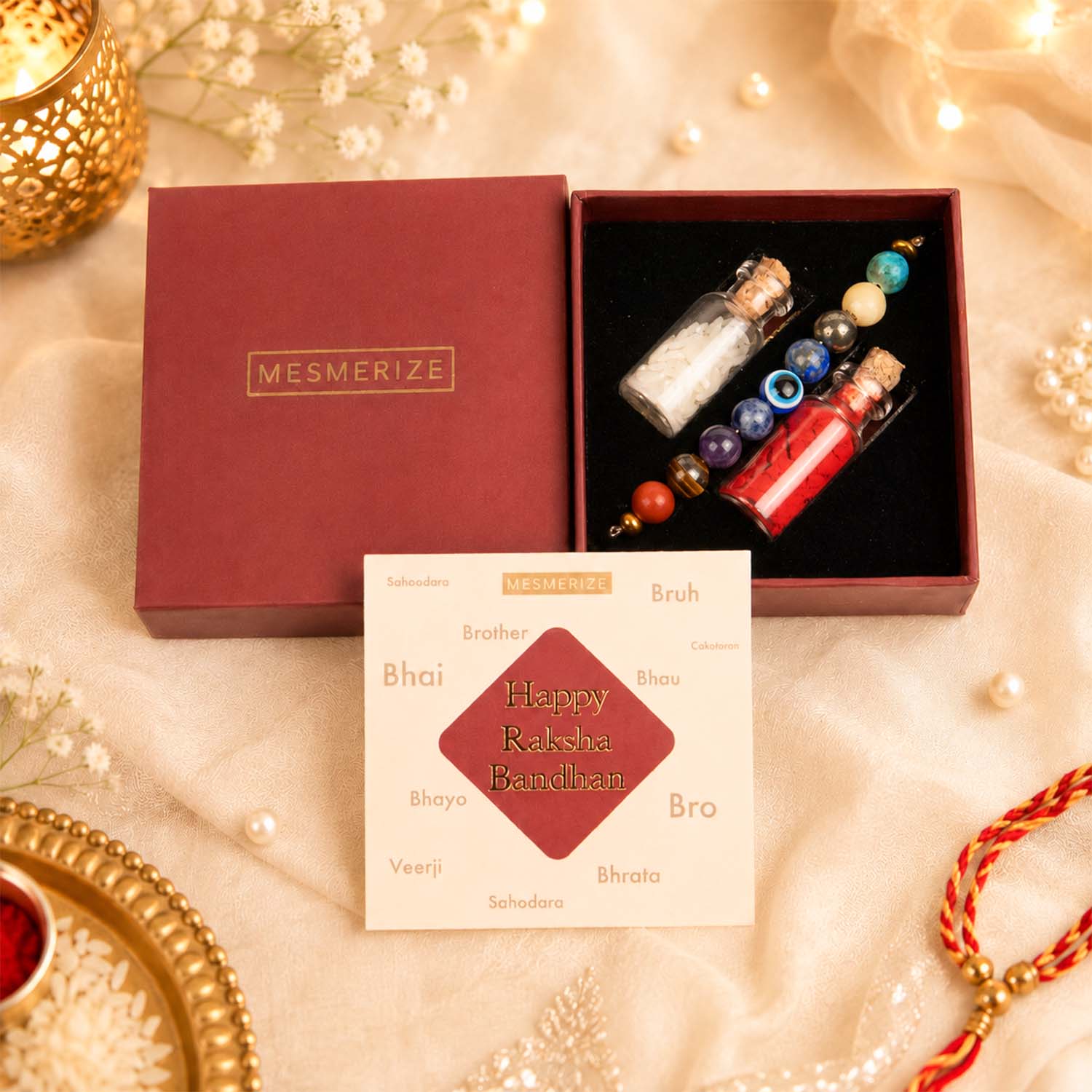 Super 9 Chakra Natural Stone Rakhi Hamper