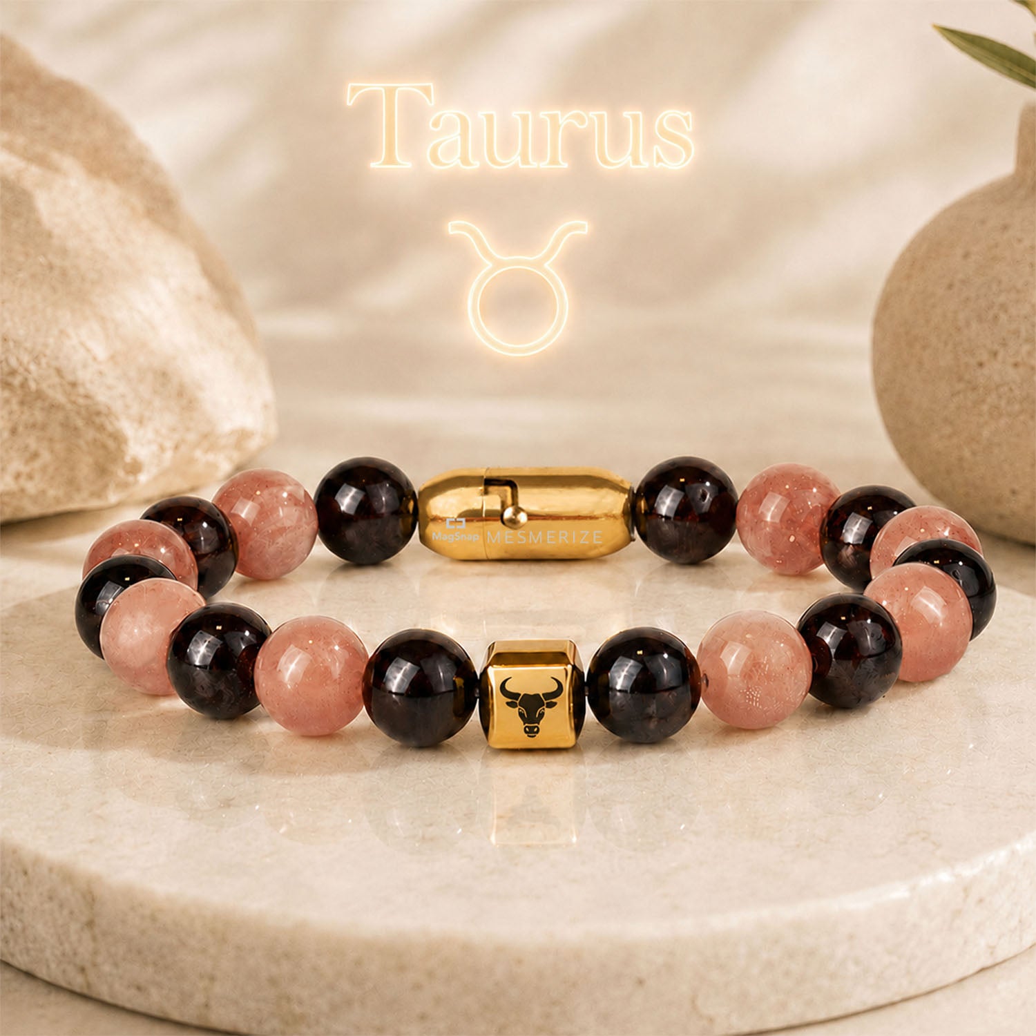 Taurus (Vrishabh) Zodiac Stone Bracelet with MagSnap 4