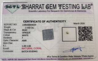 White Coral lab certificate 3