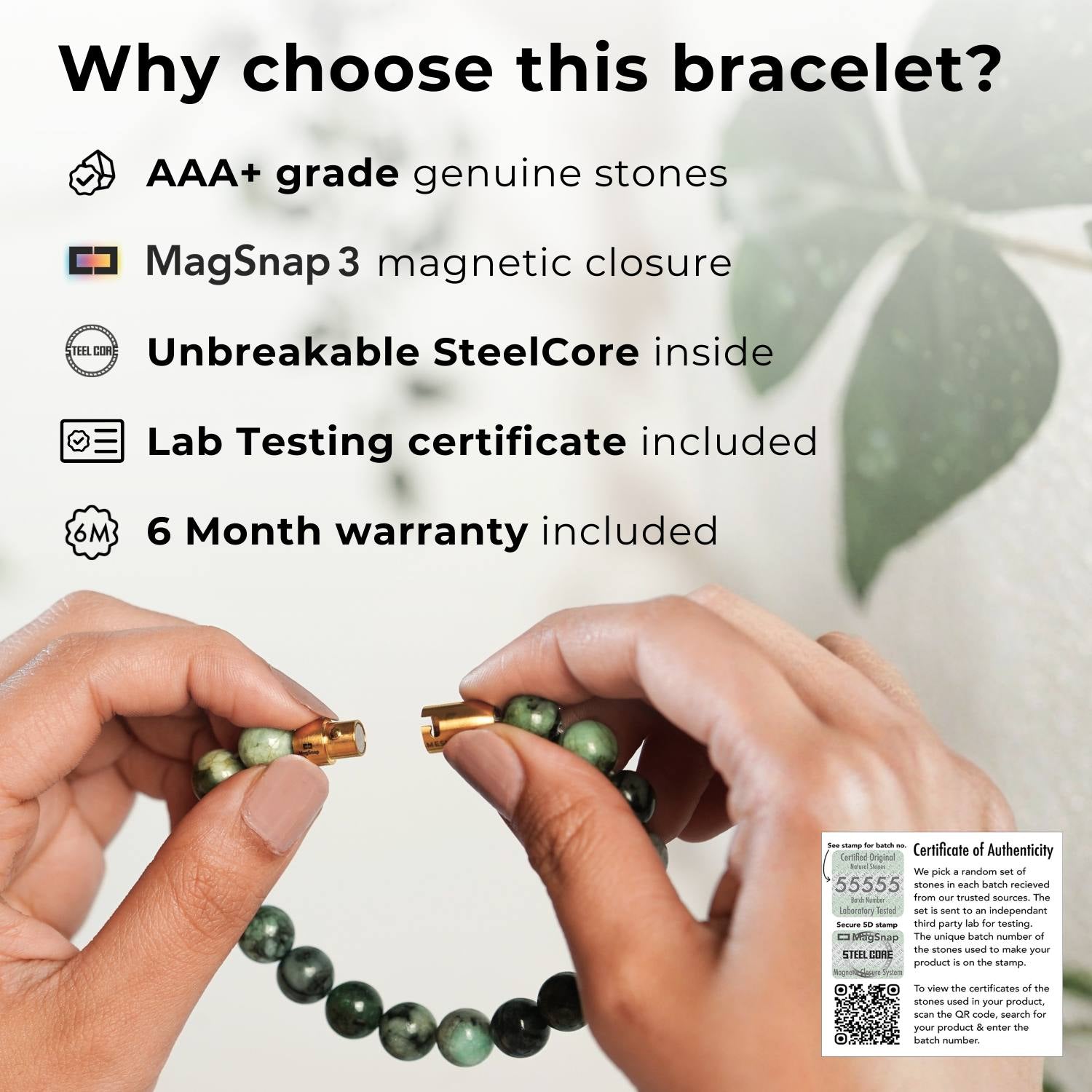 Sacred Saffordite (Chintamani) Natural Stone Bracelet with Magsnap2