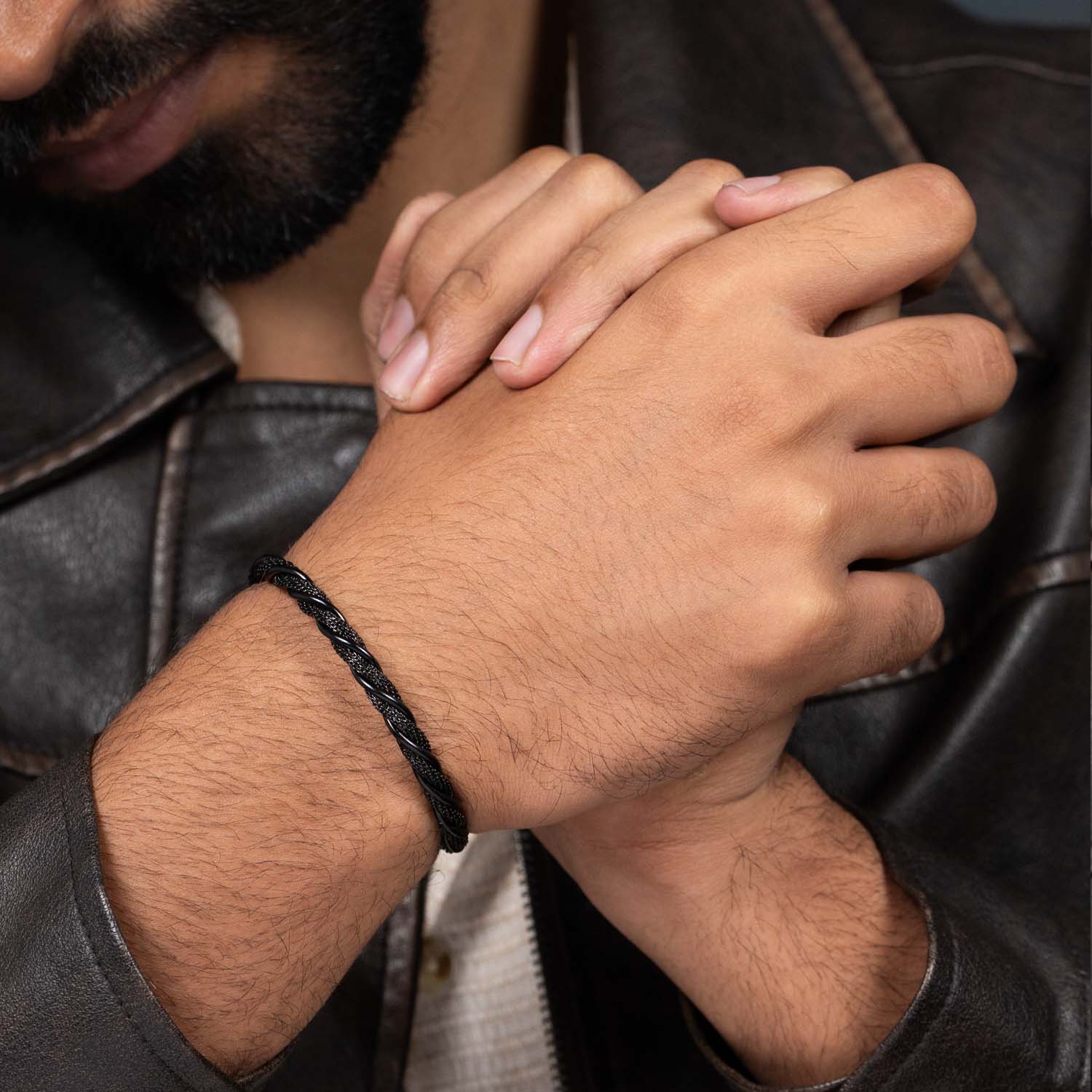 Wire Braided Cuff Bracelet Black