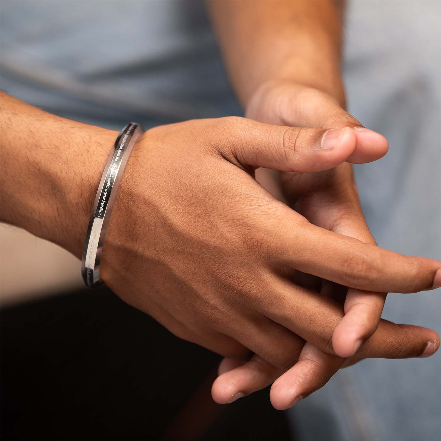 Yada Yada Hi Dharmasya Mahabharat MicroCarved Round Kada Silver