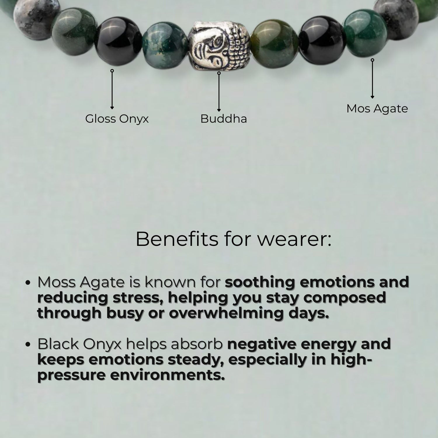 Zen Moss Agate Natural Stone Buddha Elastic Bracelet