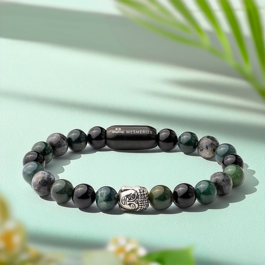Zen Moss Agate Natural Stone Buddha Bracelet