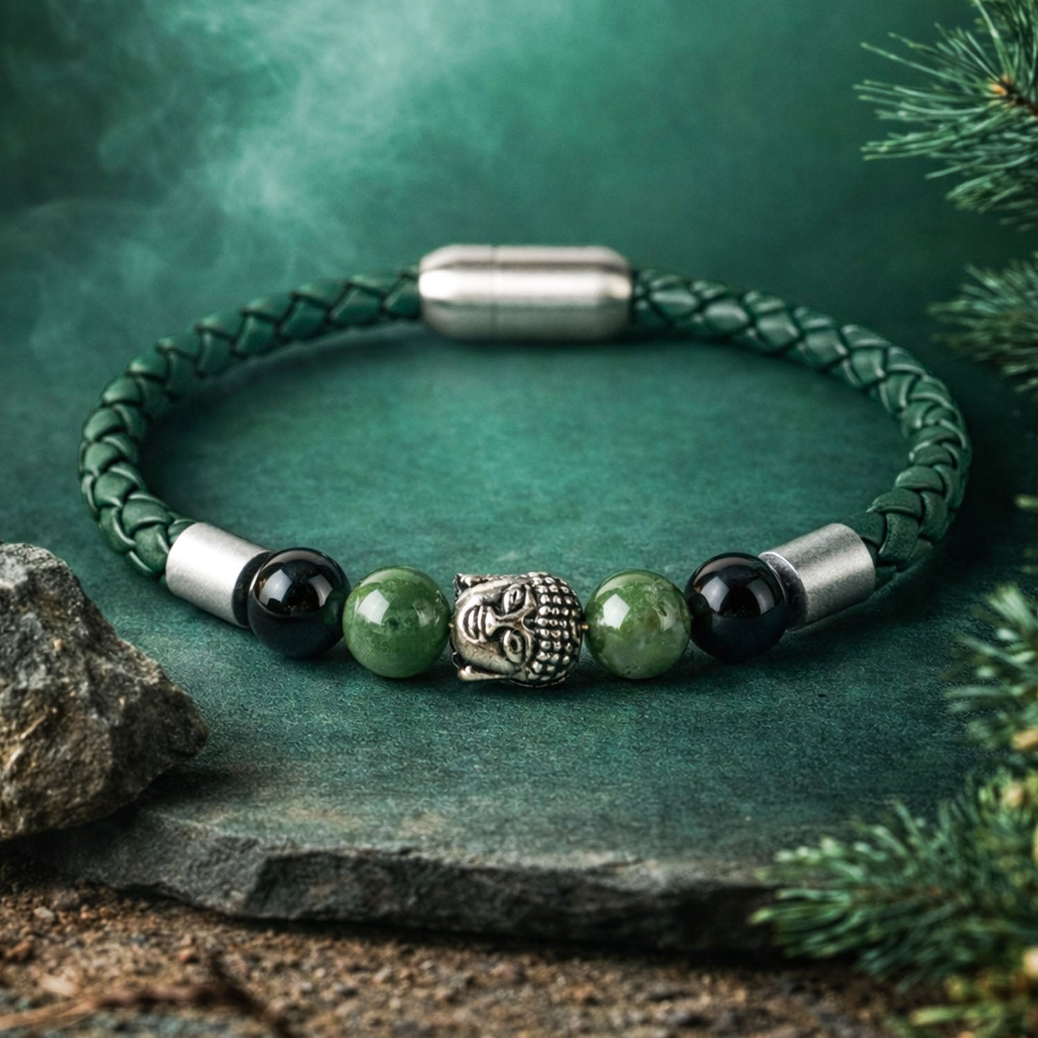 Zen Moss Agate Natural Stone NeoLeather Bracelet With MagSnap2