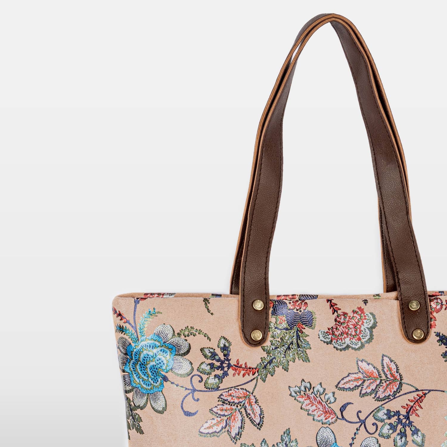 Beige FOIL PRINT SUEDE TOTE BAG