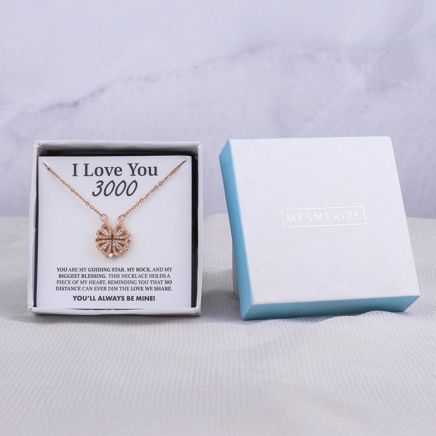 Magnetic Clover Heart Necklace Rose Gold