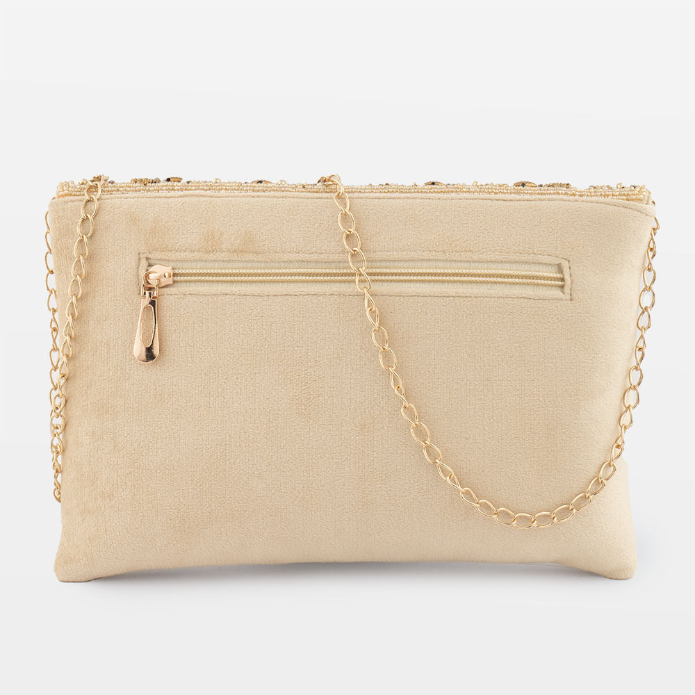  Beige Suede Hand Embellished Sling Bag